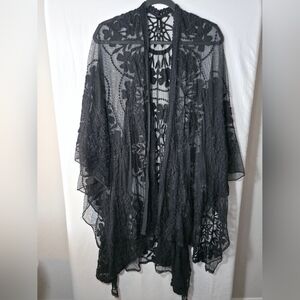 Whimsigoth Black Lace Kimono Duster • Romantic Goth Witchy Mesh Kimono